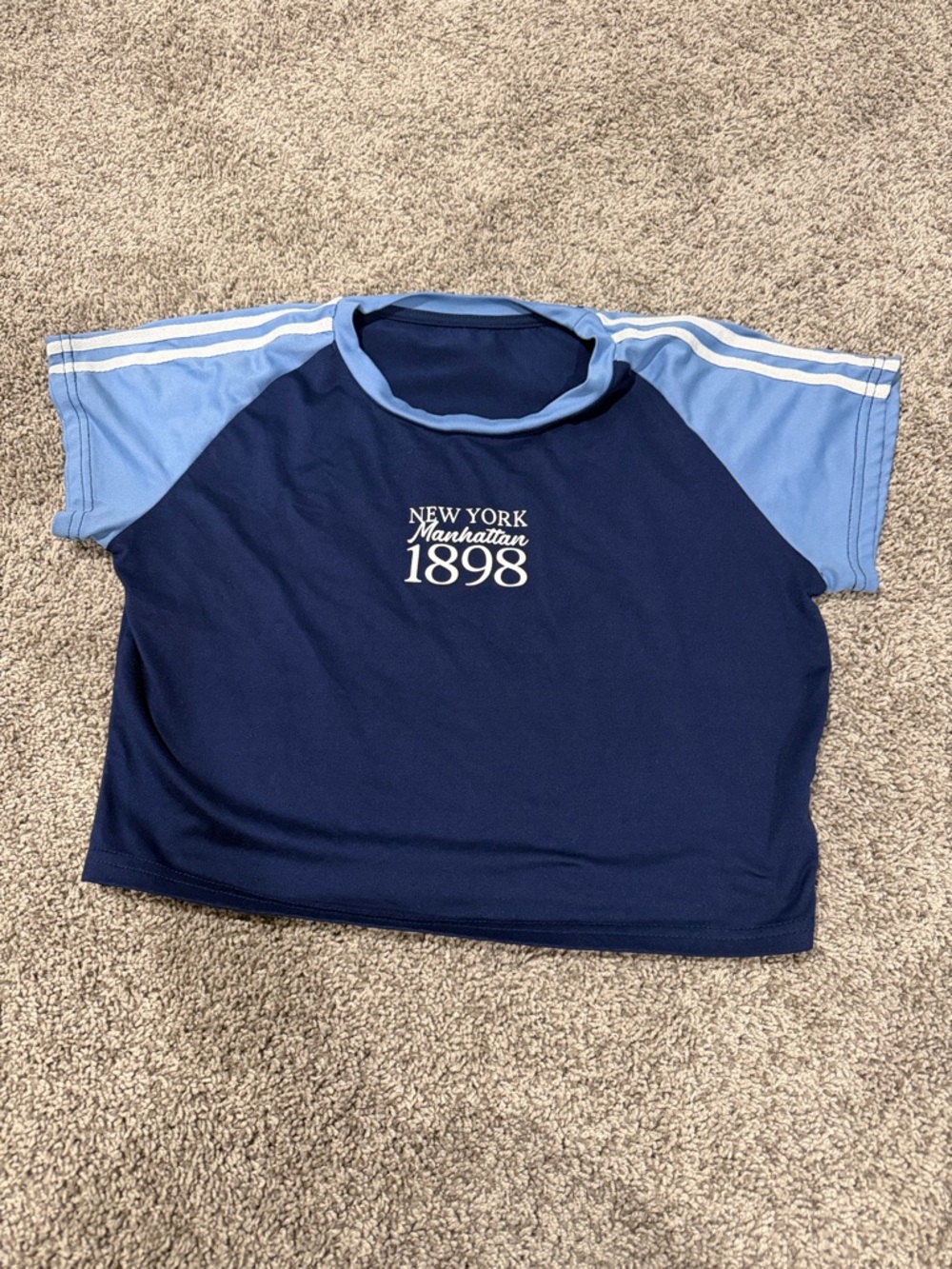 SHEIN Navy and Light Blue Cropped Raglan Tee